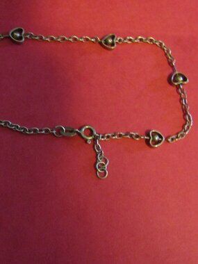 Vintage 5- HEART MARINER LINK Signed "925" Sterling Silver ANKLE BRACELET 9.5"